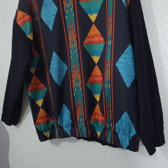 Vintage Blair Blouse Womens Size XL Black Southwest Geometric No Tuck Blouson 80 - Picture 10 of 13
